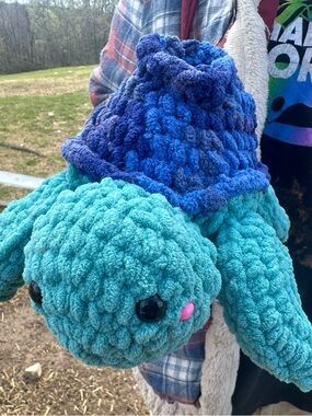 Handmade Plush Turtle in Teal and Blue